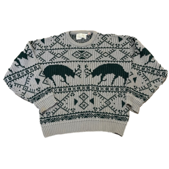 VINTAGE Astra Grey and Green Moose Knit Pullover Winter Christmas Sweater - Picture 1 of 7